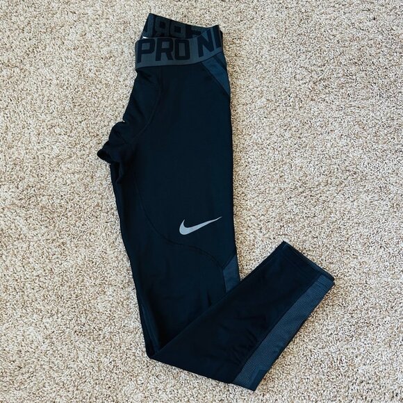 ⛷️ Nike ⛷️ Pro Men's Hyperwarm Compression Training Leggings/Tights Black/Gray - Picture 3 of 10